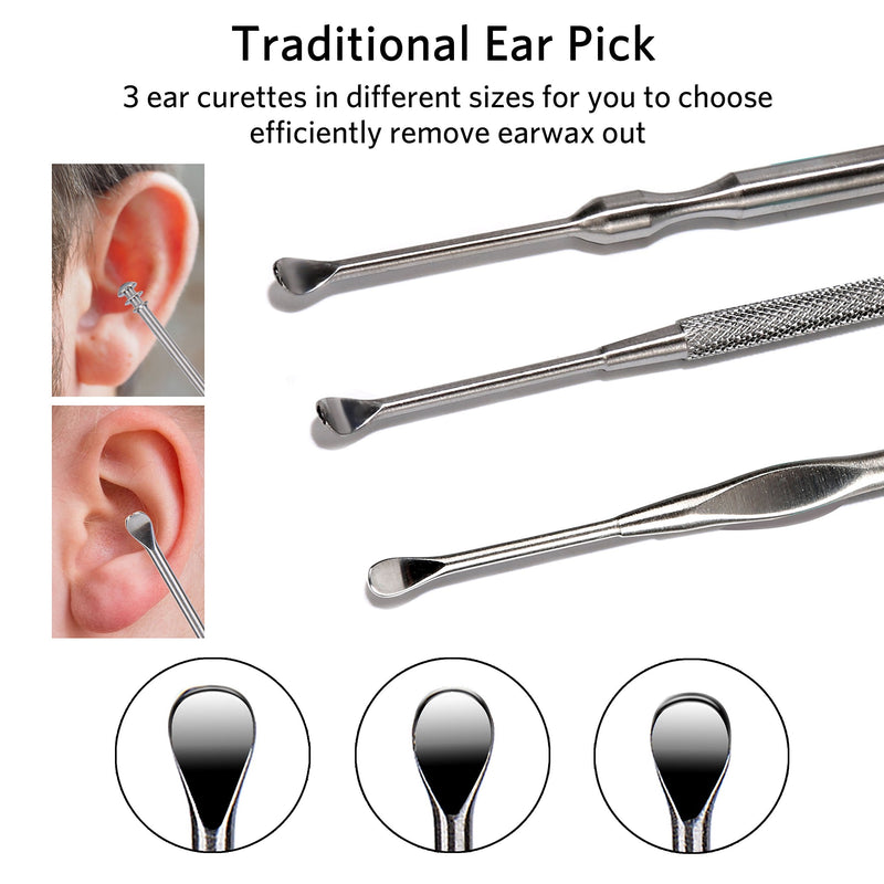 [Australia] - 3PCS Ear Pick Earwax Removal Kit, Geengle Ear Care Set, Premium Stainless Steel Ear Curette with Storage Box, a Cleaning Brush Included 5 Piece Set 