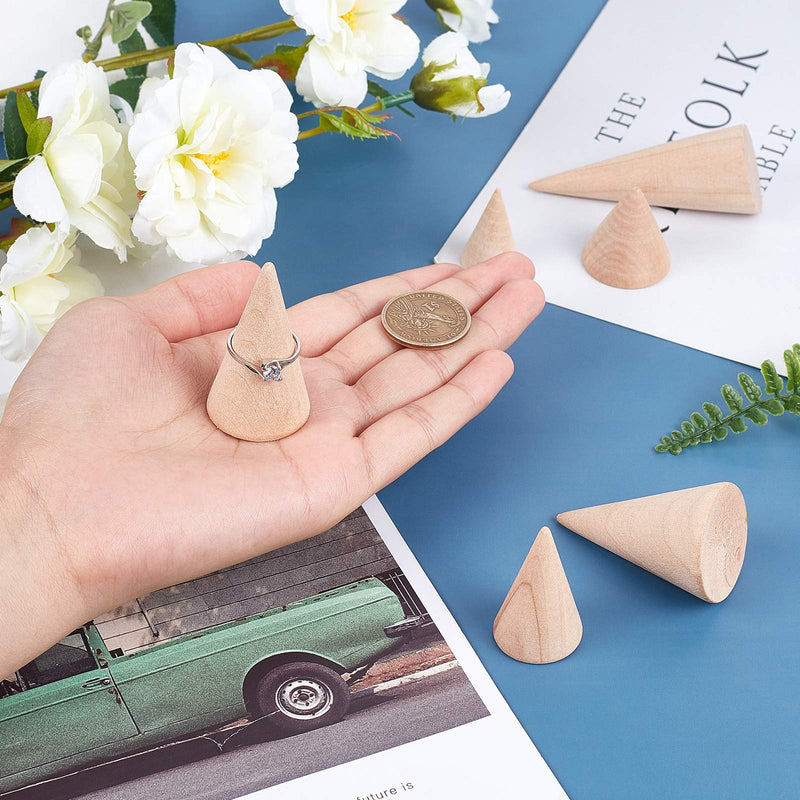 [Australia] - FINGERINSPIRE Set of 11 Wooden Cone Ring Holders Ring Display Stands Organizer Holders Jewelry Display DIY Craft Wood Cone Stand, 11 Different Size, Height 1.5-3.1inch 