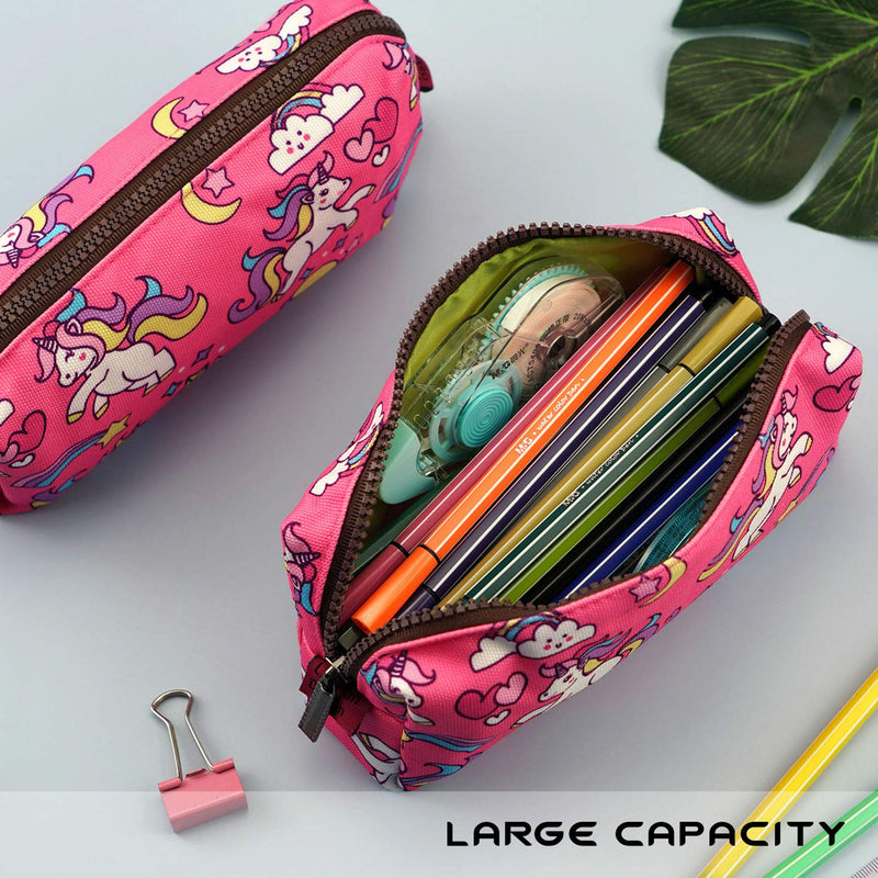 [Australia] - Unicorn Canvas Pencil Case Pen Bag Pouch Stationary Case Makeup Cosmetic Bag Pink 