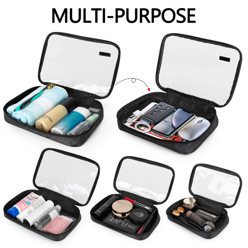 [Australia] - Damero 4pcs Clear Toiletry Bag Packing Cubes, Clear Toiletry Makeup Bag Organizers for Traveling, Business Trip and School, Black 