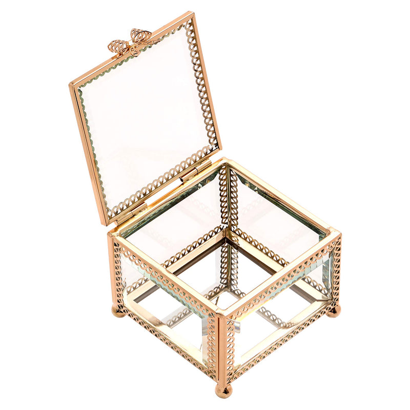 [Australia] - THI Handmade Art Clear Glass Jewelry Box Tabletop Home Decoration, Wedding Bridal Party Gift Square 