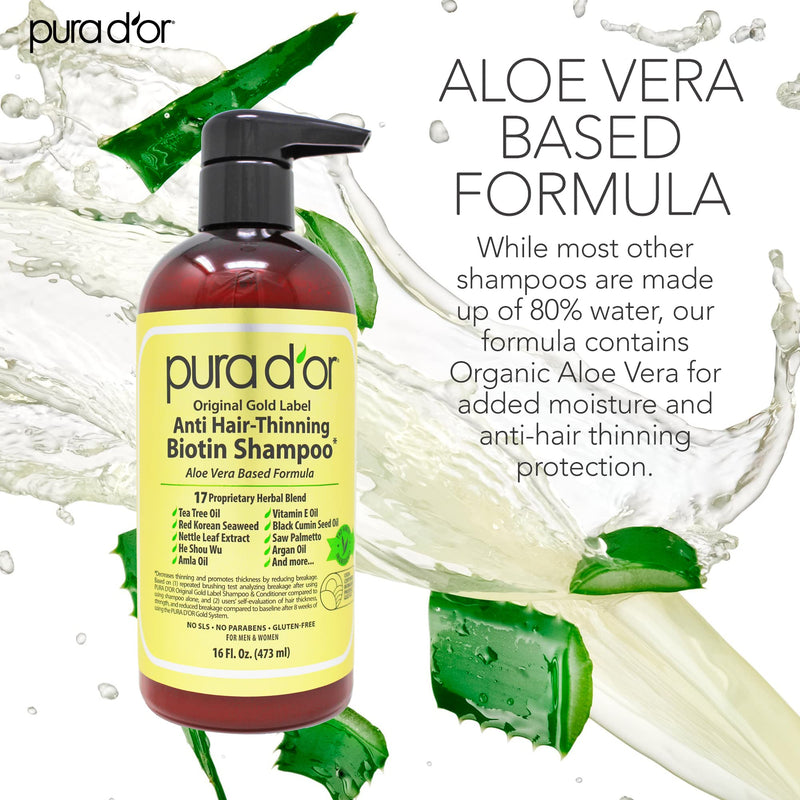 [Australia] - PURA D'OR Original Gold Label Anti-Thinning Biotin Shampoo (16oz) Argan Oil, Nettle Extract, Saw Palmetto, 17+ Herbal DHT Blockers, No Sulfates, Natural Preservatives, Men & Women (Packaging may vary) 