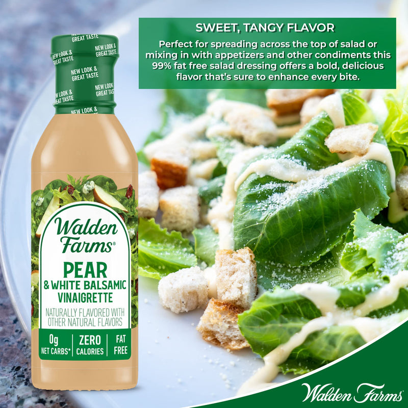 [Australia] - Walden Farms Pear White Balsamic Vinaigrette Dressing, 12 oz. Bottle, Fresh and Delicious Salad Topping, Sugar Free 0g Net Carbs Condiment, Sweet and Tangy 