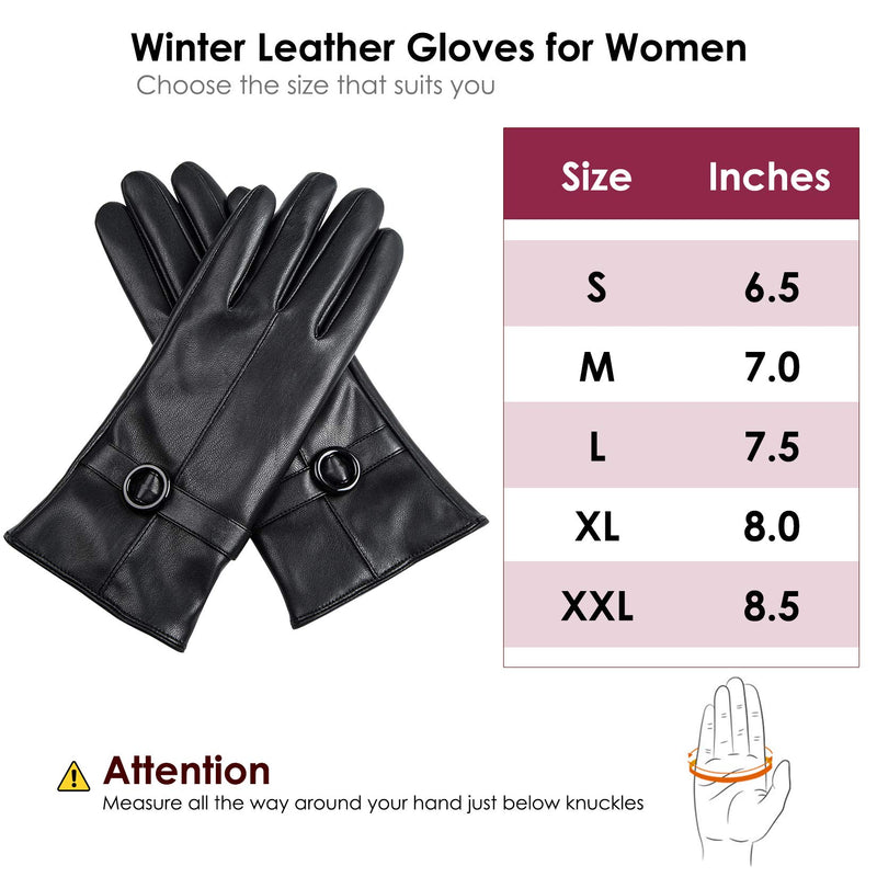 [Australia] - Womens Winter Leather Gloves Touchscreen Texting Warm Driving Lambskin Gloves Black 6.5 S 