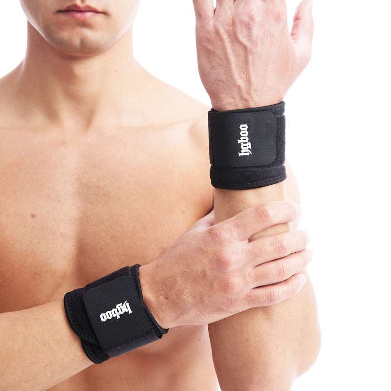 [Australia] - HGBOO 2 Pack Wrist Brace Wrist Wraps for Men and Women, Compression Wrist Support for Workout, Tennis, Weightlifting, Carpal Tunnel Arthrities, Tendonitis, Wrist Pain Relief - Adjustable Wrist Band (Black) Black 
