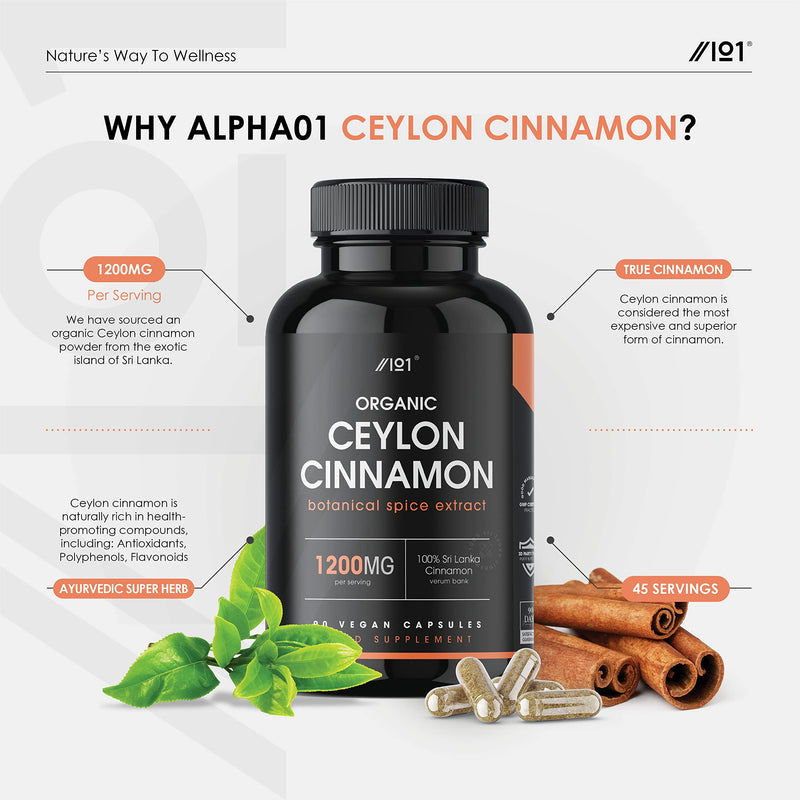 [Australia] - Organic Ceylon Cinnamon Capsules - 1200mg Per Serving - 100% Sri Lanka Cinnamon Verum - Non-GMO, Gluten Free, 90 Vegan Caps 1 