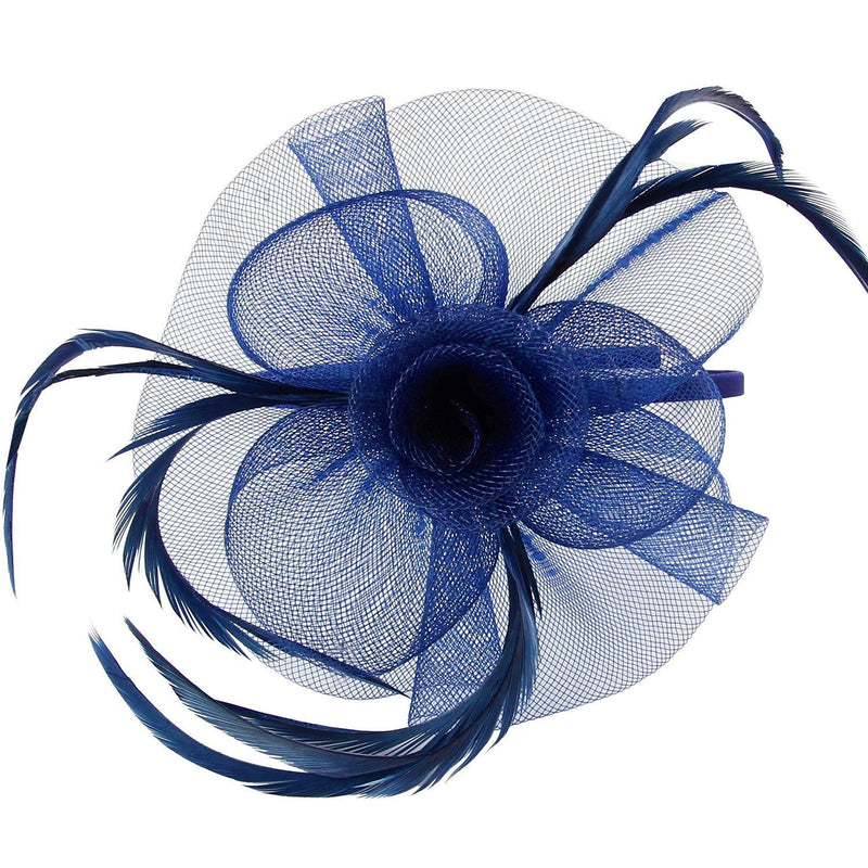 [Australia] - Acecharming Fascinators Hat Flower Sinamay Feather Headband Cocktail Tea Party Headwear Kentucky Derby Hat Girls and Women Style 1 Navy Blue 