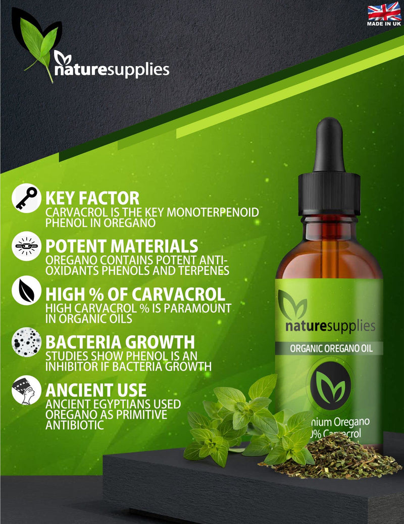 [Australia] - Naturesupplies Wild Oregano Oil Organic Certified 10ml Made in UK, Grown in The Mountains of The Mediterranean, 80 Percent Plus Carvacrol,125-130mg Carvacrol Per Serving, Super Potent Essential Oil 10 ml (Pack of 1) 