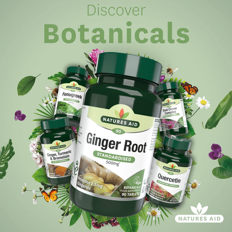 [Australia] - Natures Aid Ginger Root 500 mg 90 Tablets (Botanical Supplement, Providing Gingerols and Shogaols, Vegan Society Approved, Made in the UK) 