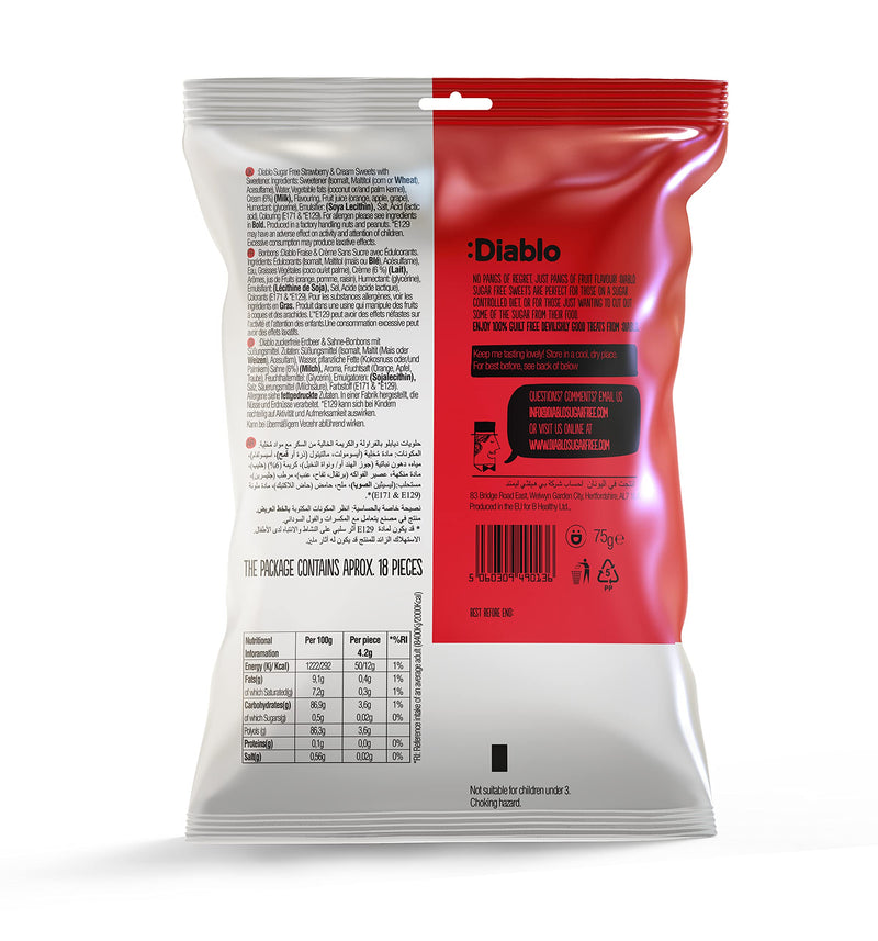 [Australia] - Diablo Strawberry & Cream Sweets |Sugar Free | Sweetened with Maltitol | Diabetic Hamper Available - Perfect for Gifting | 1 Packet 75g 75 g (Pack of 1) 