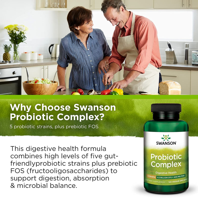[Australia] - Swanson Probiotic Complex 4.2 Billion CFU 5-Strain Digestive Health Fat Metabolism Satiety Prebiotic FOS Complex Supplement 120 Veggie DRcaps 1 