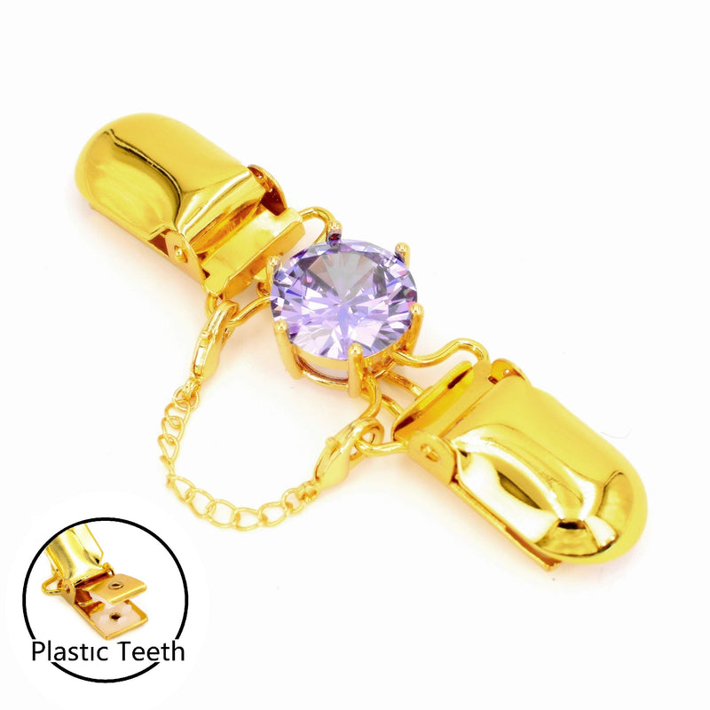 [Australia] - Bezelry Gold Crafter Cardigan Clip with Lavender Zircon. for Cape,Cloak,Sweater,Shawl,Jacket,Vest,Blouse or Back of Dresses. 85mm (3.4") Long. Gold Clips Lavender Zircon 