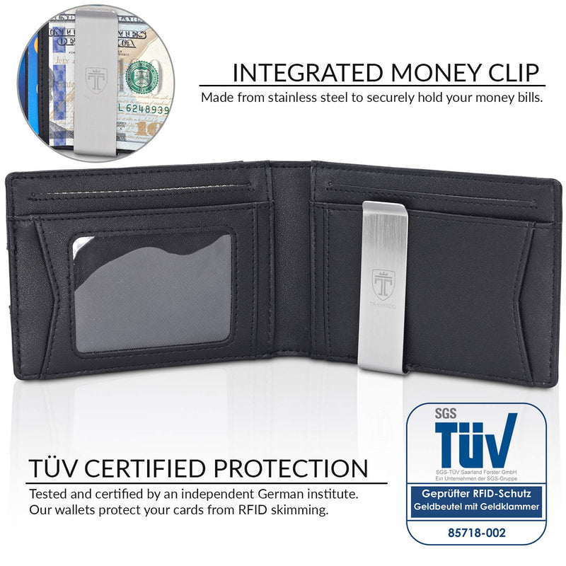 [Australia] - TRAVANDO Slim Wallet with Money Clip AUSTIN RFID Blocking Card Mini Bifold Men Leather Black 