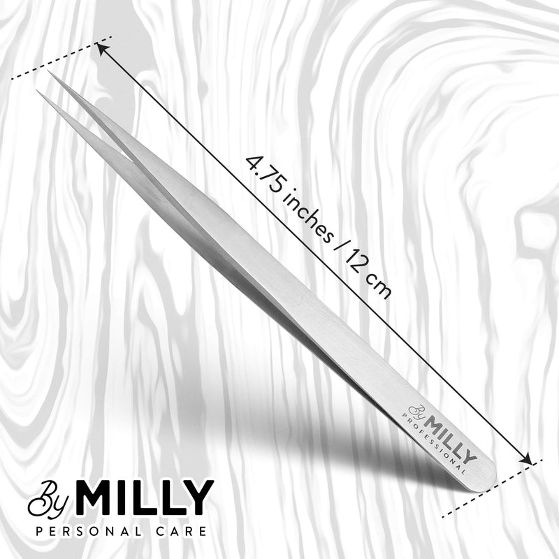 [Australia] - By MILLY Professional Series - Eyelash Extension Tweezers - Straight Lash Tweezers for Classic Pickup and Isolation - Precision Pointed Tip - Titanium Coated Stainless Steel - 12 cm (4.72 inches) 