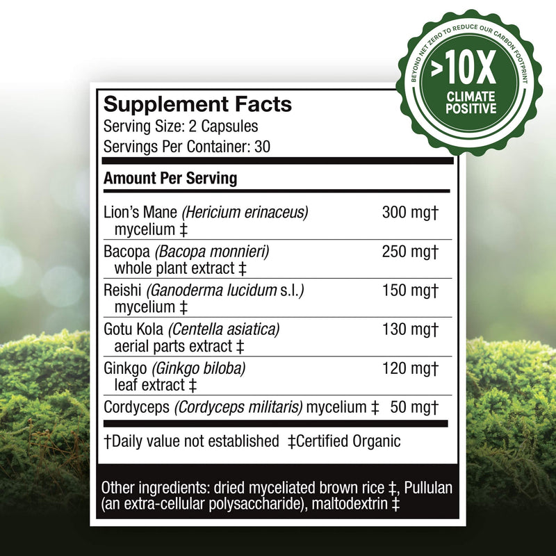 [Australia] - Host Defense, MycoBotanicals Brain Capsules, Promotes Concentration, Memory and Cognitive Function, Mushroom and Herb Supplement, Unflavored, 60 Standard Packaging 