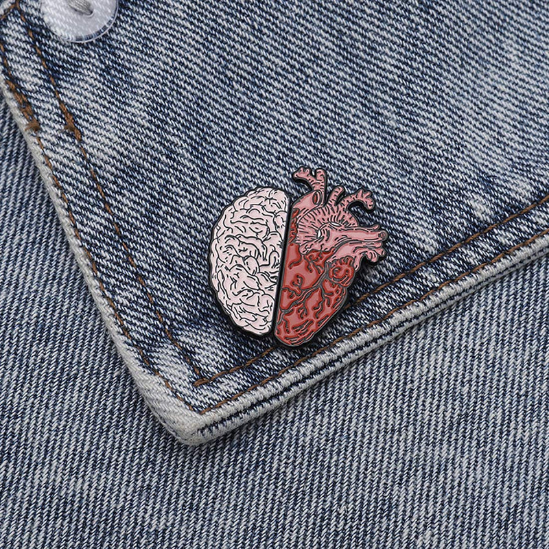[Australia] - ROSTIVO 2 in 1 Enamel Pins for Backpacks Novelty Aesthetic Lapel Brooches Pin for Jackets Brain and Heart Shaped Pins for Men Women Boys and Girls 