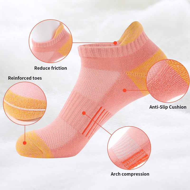[Australia] - Trainer Socks Womens 6 Pairs Cushioned Sports Socks for Women Cotton Breathable Cushion Running Socks Ladies Casual Nonslip Ankle Athletic Socks Multicolor 6 Pairs 3-5 
