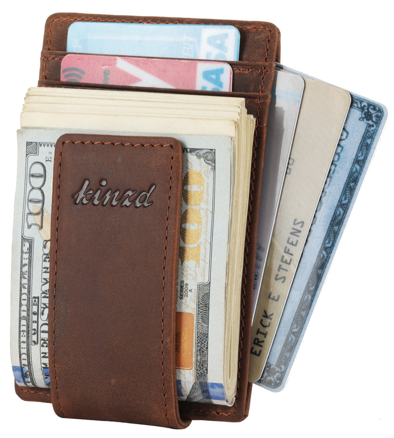 [Australia] - Money Clip, Front Pocket Wallet, Leather RFID Blocking Strong Magnet thin Wallet Khaki 