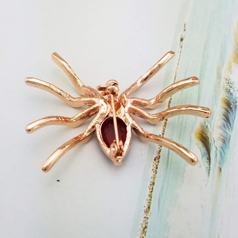 [Australia] - SELOVO Party Spider Red Cz Stone Crystal Brooch Pin Gold Tone 