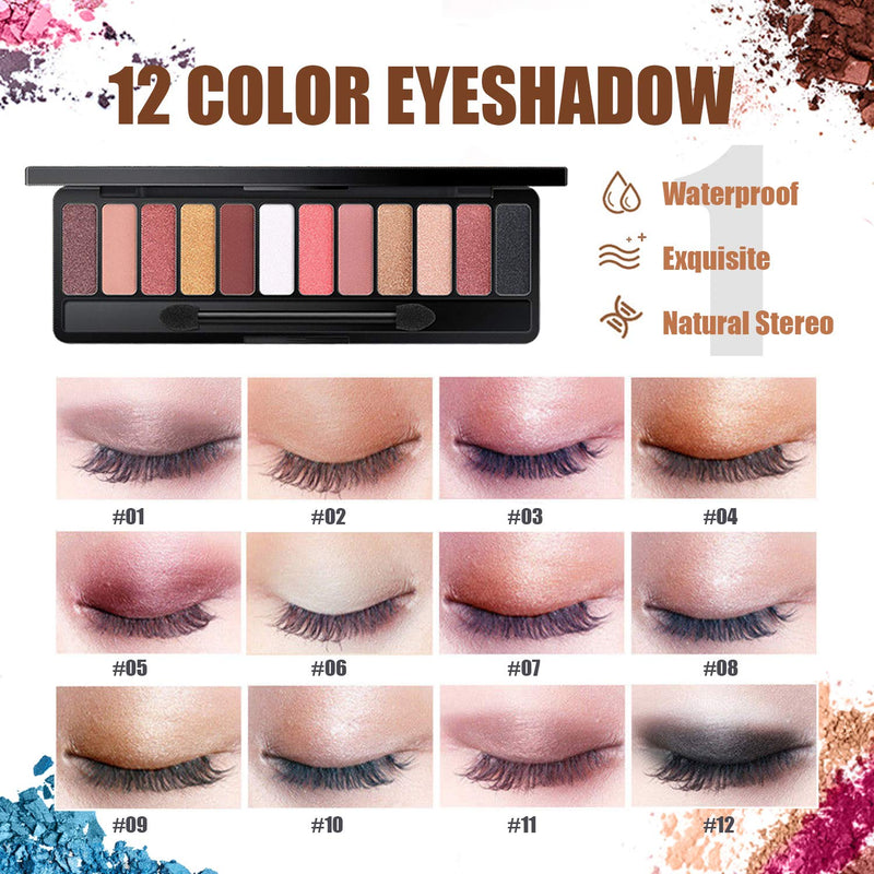 [Australia] - All in One Makeup Kit, Includes 12 Colors Naked Eyeshadow Palette, 5 Pcs Makeup Brush Set, Eyebrow Pencil, 2 Color Eyeliner Pencils, Lash Mascara & Cosmetic Bag, Makeup Set for Women & Teens 