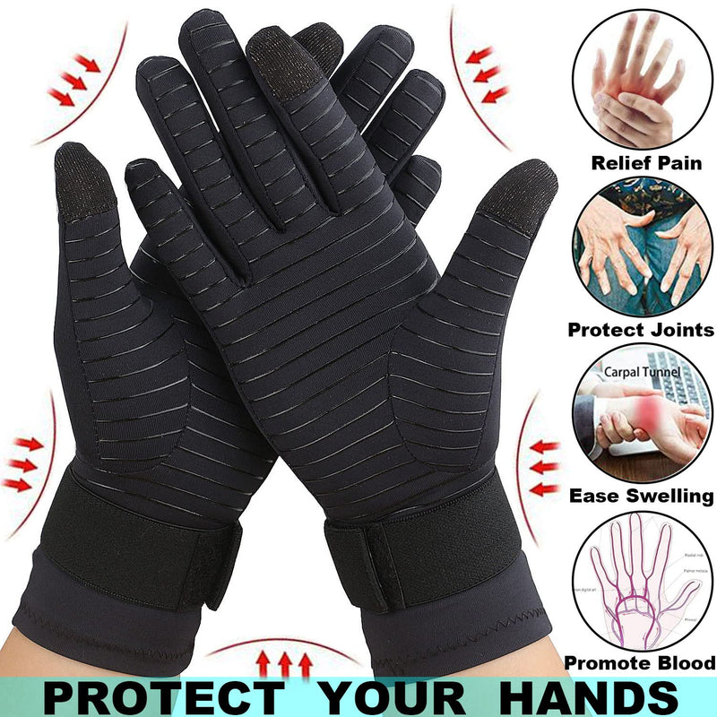 [Australia] - 2 Pairs Pack Copper Full Finger Compression Gloves with Wrist Strap, Arthritis Gloves for Women & Men Relieve Pain, Support Small / Medium(2 Pairs) 