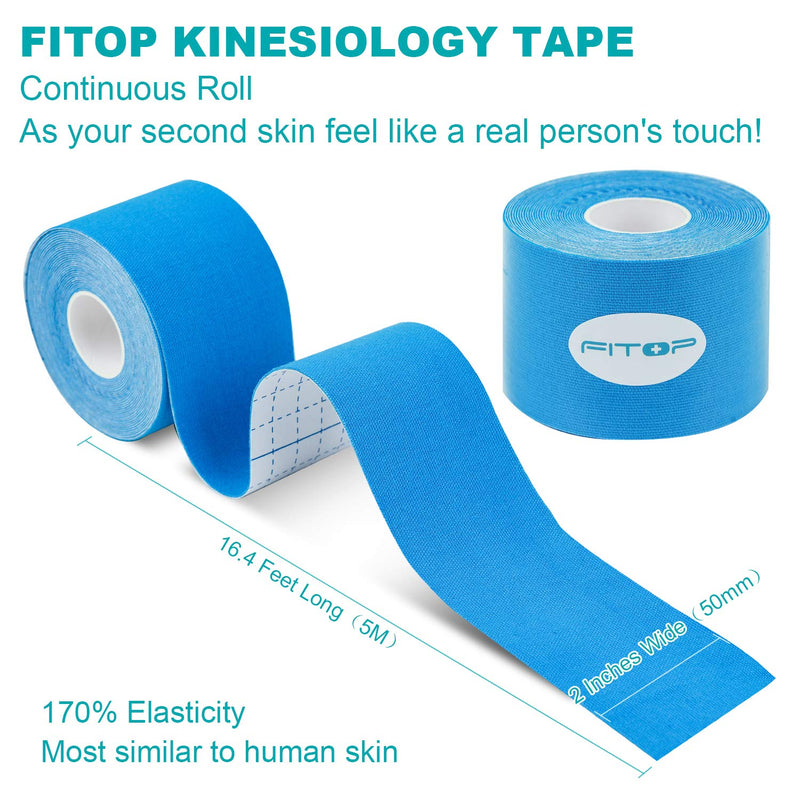 [Australia] - FITOP Kinesiology Tape 2" X 16.4', Kinesthetic Tape Roll (2 Rolls Sky Blue), Pain Relief of Muscles & Joint, Recovery Sports Injuries 