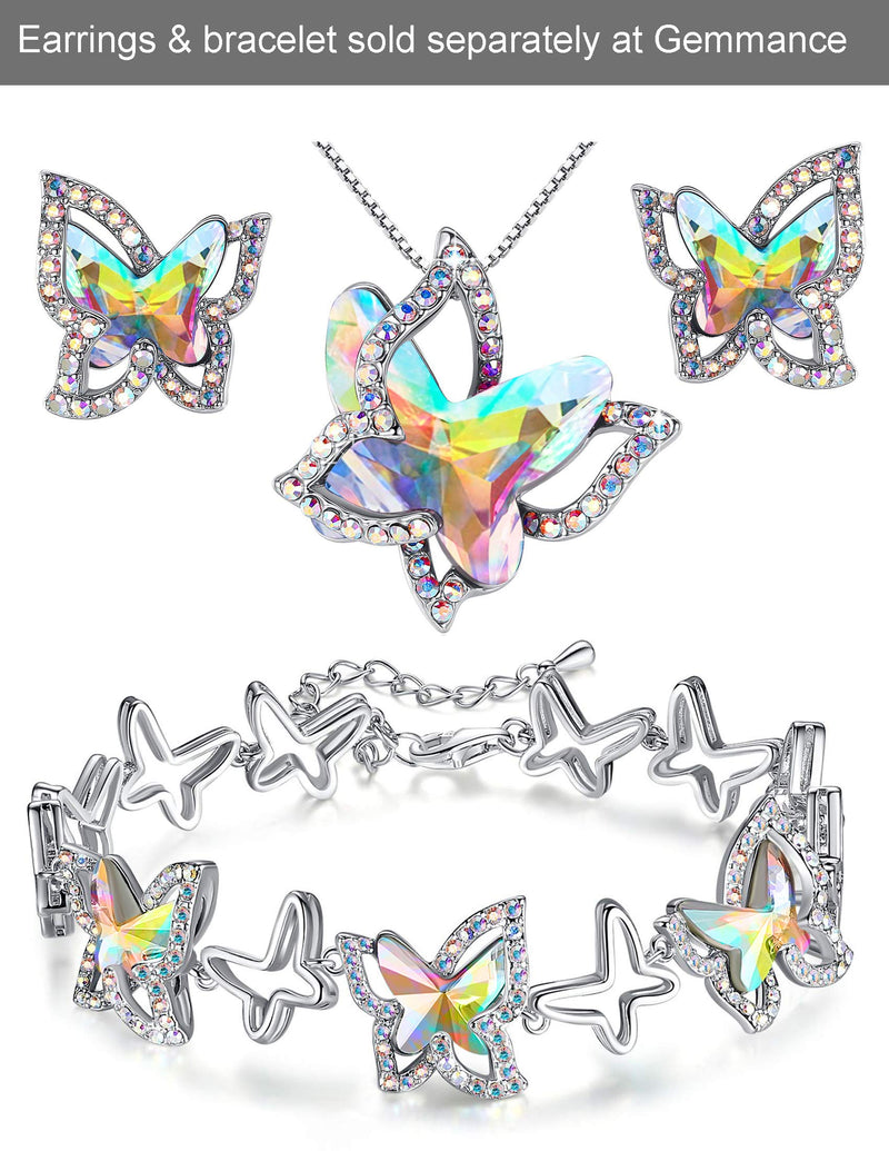 [Australia] - GEMMANCE Butterfly Crystal Necklace with Premium Birthstone, Silver-Tone, 18”+2” Chain April Birthstone - Rainbow Opal White Crystal 