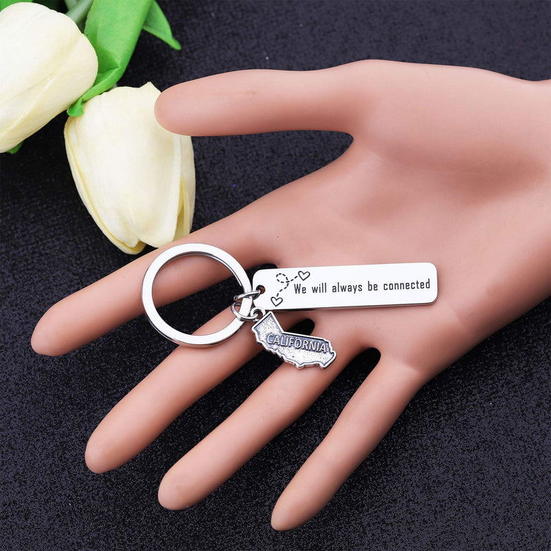[Australia] - bobauna We Will Always Be Connected USA State Map Keychain Long Distance Relationship Gift for Family Best Friends connected California keychain 
