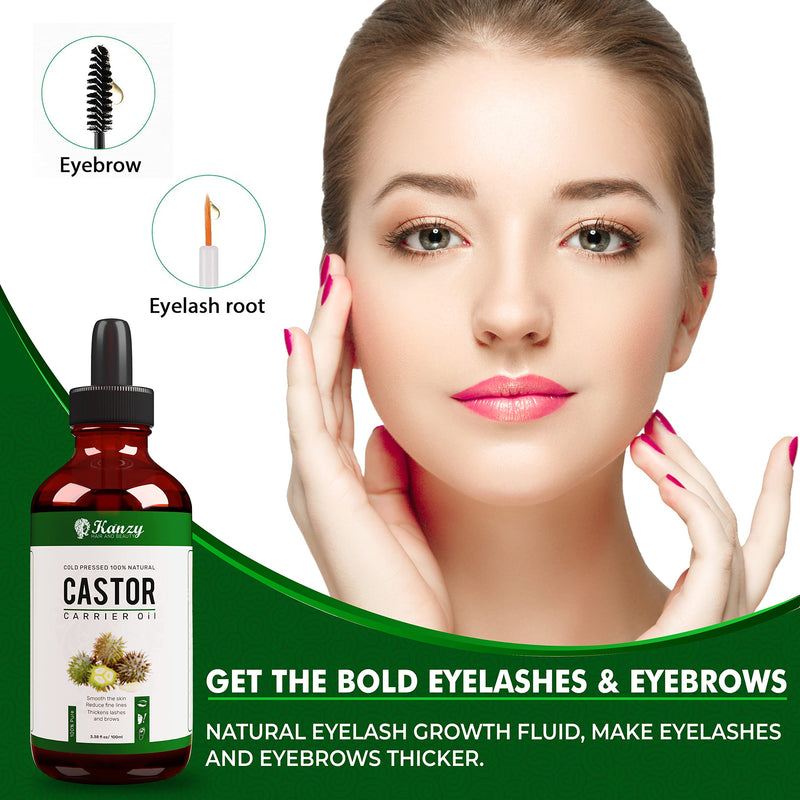 [Australia] - Kanzy Organic Castor Oil for Eyelashes and Eyebrows 50ml Cold Pressed Castor Oil for Hair Growth 100% Natural and Pure Castor Oil with Brushes For Hair, Beard, Nails and Skin 50 ml 