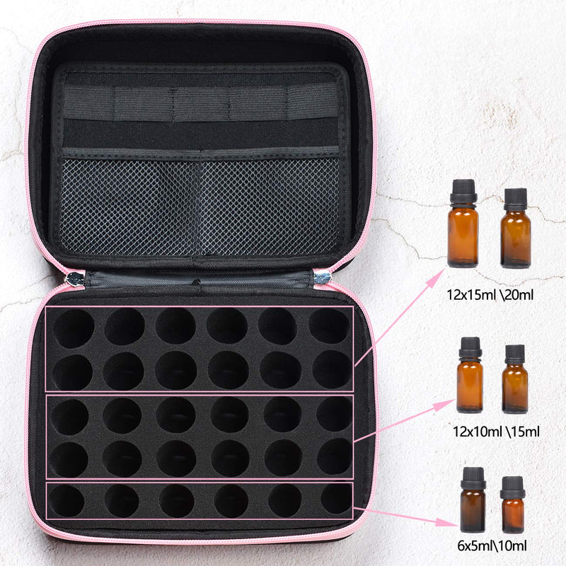 [Australia] - Beschan Essential Oil Storage Case Travel Carrying Oil Holder 30 for 5 10 15 ml Bottles & Roller Bottles with Stickers and Bottle Opener PINK-8.7"Lx6.3"Wx3.7"H 30 Holes 