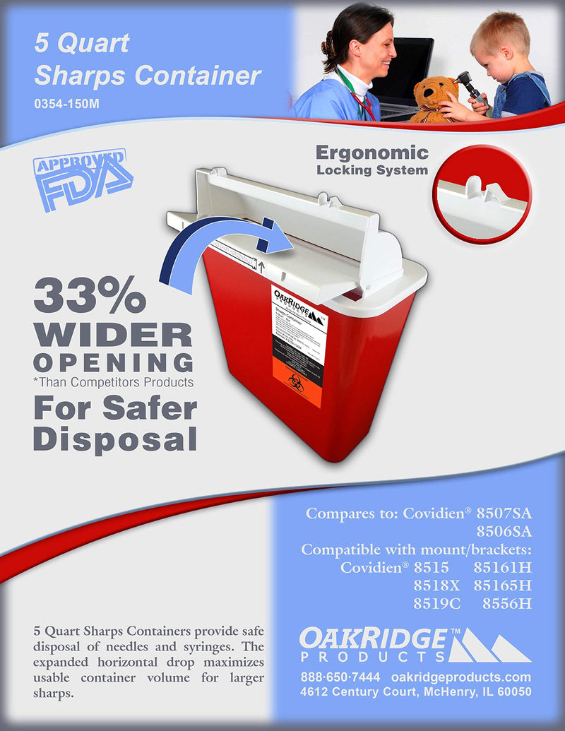 [Australia] - Oakridge 5 Quart - Sharps Disposal Container with Mailbox Style Lid 