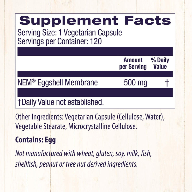 [Australia] - Healthy Origins Eggshell Membrane (NEM) 500 mg, 120 Veggie Caps 120 Count (Pack of 1) 