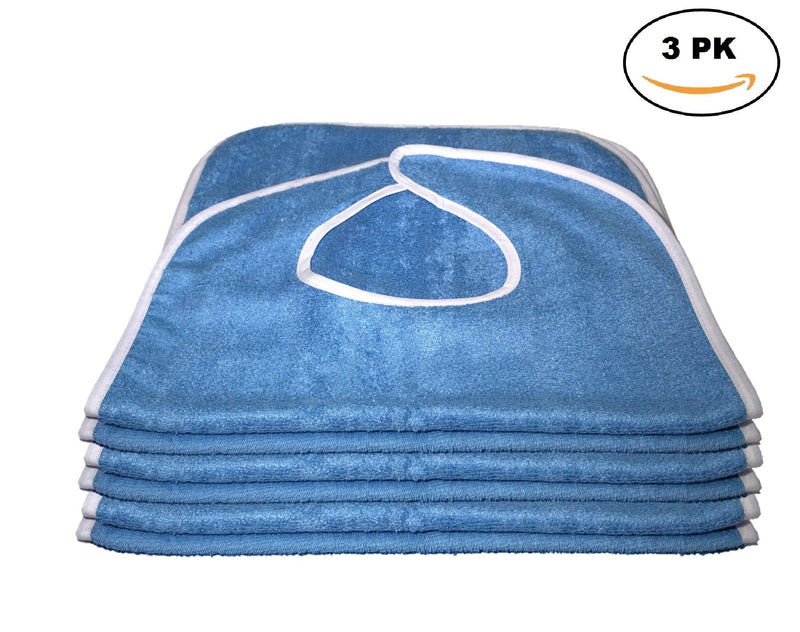 [Australia] - 3 Pack Elaine Karen Premium Adult Bibs - bibs for adults Men, Women; Eating Cloth for Elderly Seniors and Disabled, Adjustable, Terry bib Clothing Protectors, Machine Washable, Blue 3 Count (Pack of 1) 