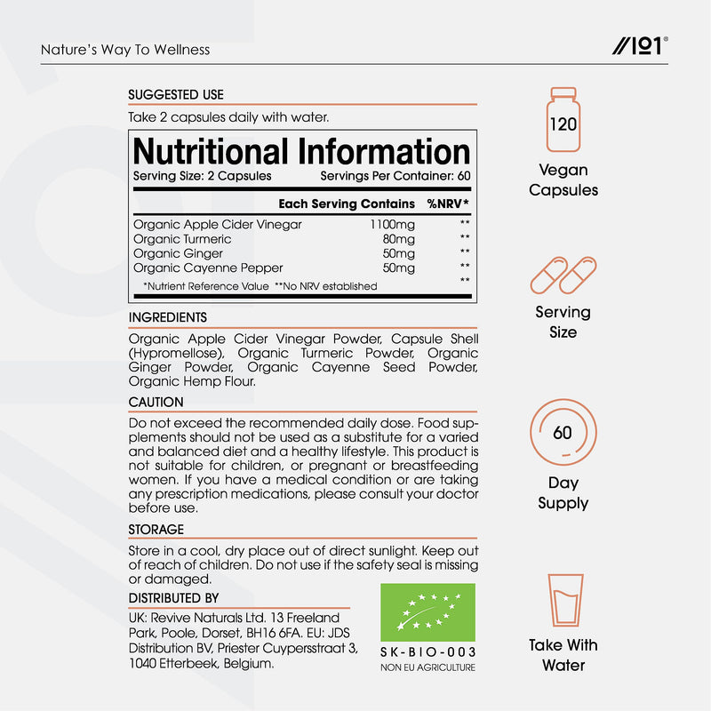 [Australia] - Organic Apple Cider Vinegar 1280mg - with Turmeric, Ginger & Cayenne Pepper - Raw Unfiltered with The Mother, Keto Diet, 120 Vegan Capsules 120 Count (Pack of 1) 