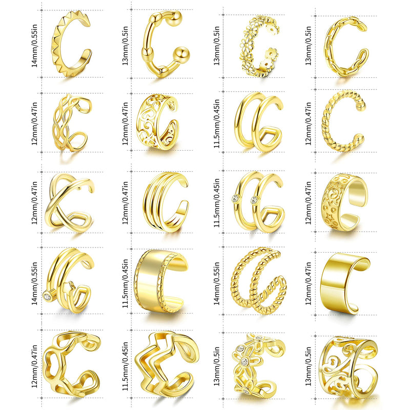 [Australia] - LOYALLOOK 20PCS Ear Cuff Earrings Set Adjustable for Women Stainless Steel Non-Piercing Cartilage Clip On Wrap Earring Fake Helix Cartilage Cuffs Fake Lip Nose Ring Gold Tone 