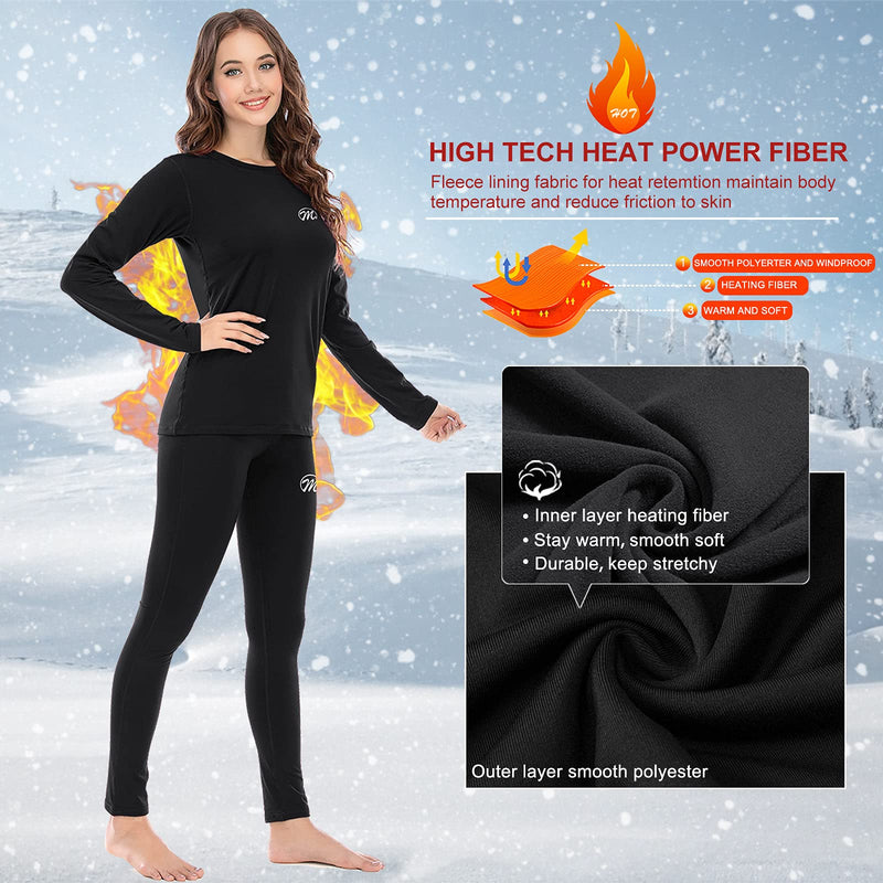 [Australia] - MEETWEE Women’s Thermal Underwear Set, Winter Base Layer for Ladies, Long Sleeve Top & Bottom Quick Dry Long Johns Suit with Fleece Lined for Running Skiing Workout Black Set M 