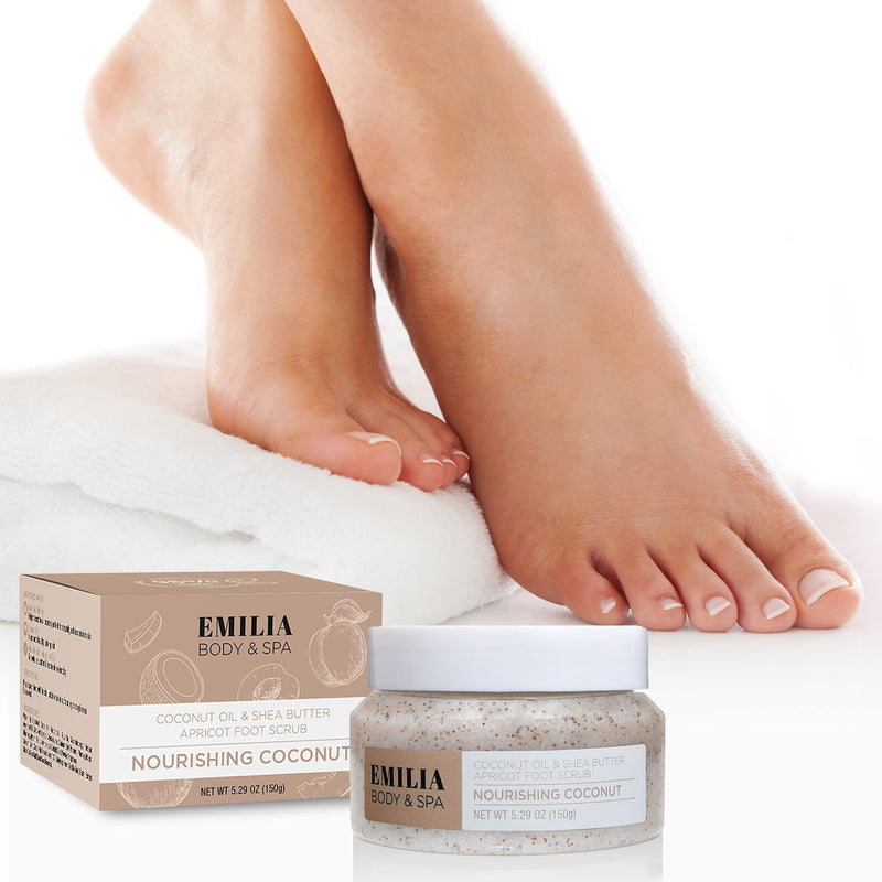 [Australia] - Emilia Foot Scrubs - Natural Organic Scrub - Exfoliating Body, Hand & Foot - Feet Exfoliator - Dead Sea Mineral Salt, Coconut Oil & Shea Butter Apricot Scrub - Bath, Pedicure, Cracked Heel - Pure Care Coconut & Shea Butter 