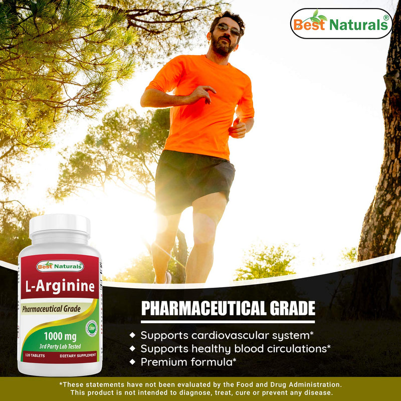 [Australia] - Best Naturals L-Arginine 1000 mg 120 Tablets - Pharmaceutical Grade L Arginine Supplement Promotes Nitric Oxide Synthesis 