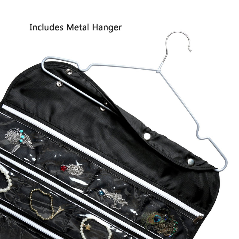 [Australia] - BB Brotrade Hanging Jewelry Organizer With Oxford Dual Side 56 Zippered Storage Pocket（Black） Black with Zipper 