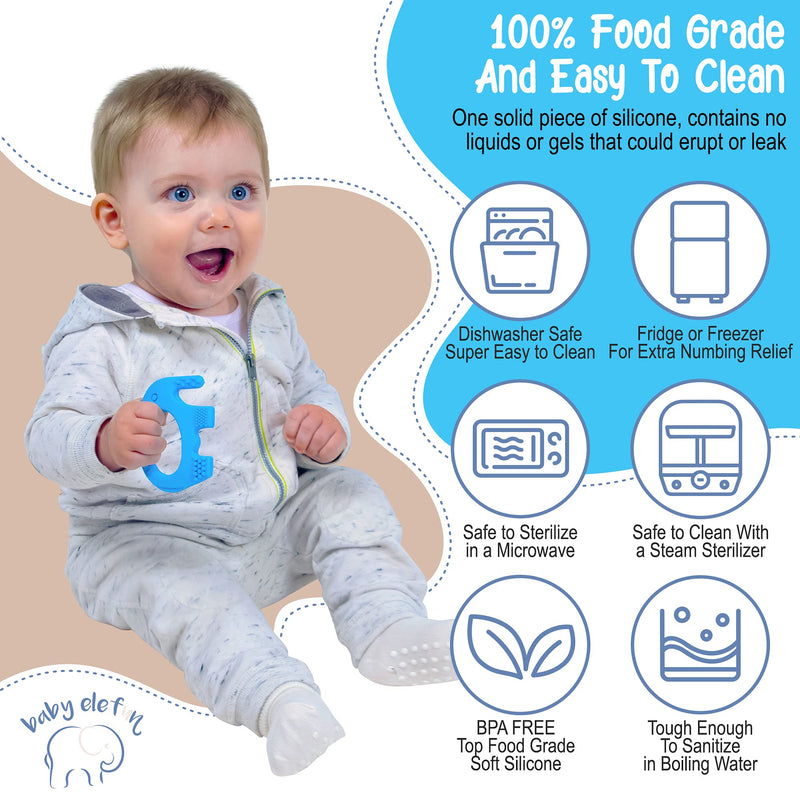 [Australia] - Baby Elefun Teething Ring, BPA Free Silicone Easy to Hold Teether Toy with Gift Package Included, Effective Elephant Teething Rings for Babies 3 4 6 12 Months Boy Teethers Cute Infant & Shower Gifts blue 