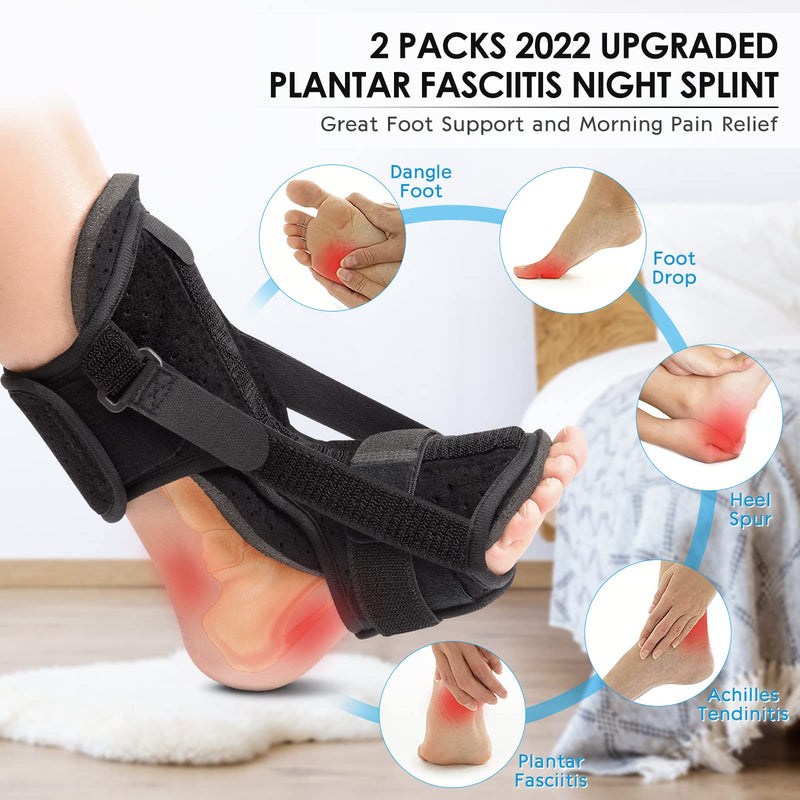 [Australia] - Plantar Fasciitis Night Splint: 2 Packs 2022 Upgraded Plantar Fasciitis Brace with Soft Memory Foam Pad | Ankle Brace for Plantar Fasciitis Relief Achilles Tendonitis Relief Foot Drop Heel Arch Pain Support for Women Men 