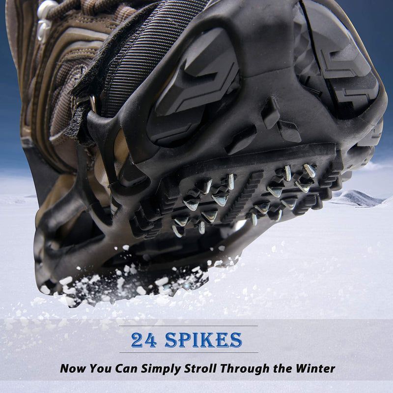 [Australia] - Shaddock Fishing Ice Cleats for Shoes and Boots, Ice Snow Traction Cleats Crampons for Men Women Kids Winter Walking on Ice and Snow Anti Slip Overshoe Stretch Footwear 24 Steel Crampons Small(3.5-5men/5.5-7women) 