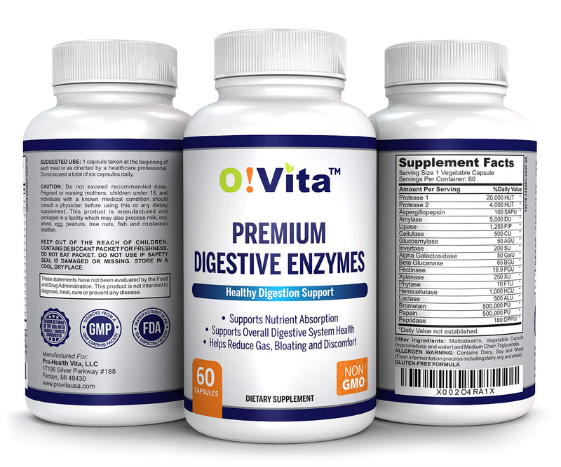 [Australia] - O!VITA Premium Digestive Enzymes with Plant-Based enzymes, Supports Better Digestion, Better Nutrient Absorption (60 Non-GMO Vegetable Capsules) 