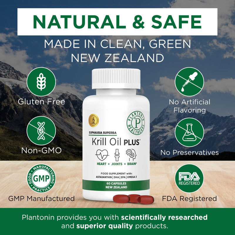 [Australia] - Plantonin New Zealand - Krill Oil Plus, Krill Oil 1000mg Softgels from Euphausia Superba, for Optimum Joint and Heart Health, 60 Capsule 