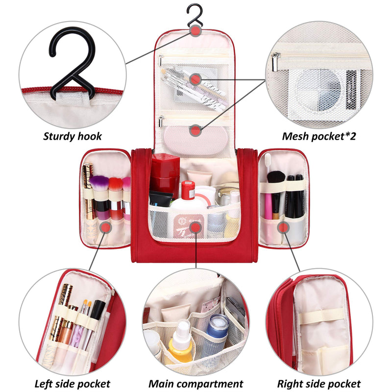 [Australia] - Hanging Travel Toiletry Bag for Women Makeup Organizer Kit Portable Travel Bag for Toiletries Cosmetics Bathroom Shower Hygiene Bag medium Red 