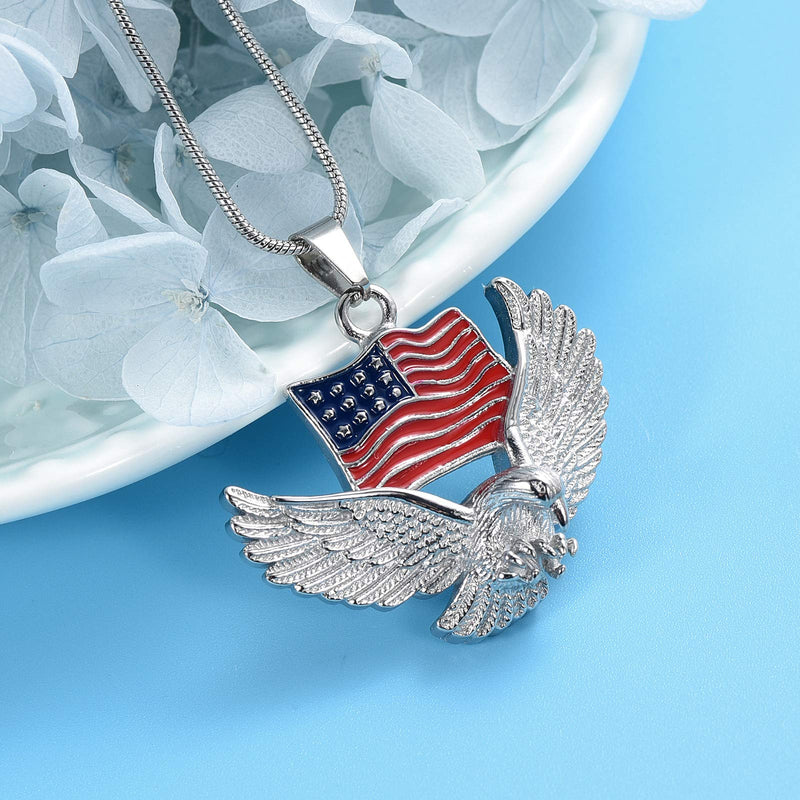 [Australia] - Cremation Jewelry For Ashes For Men The Stars and the Stripes With Eagle Memorial Urn Necklace Keepsake Pendant Silver tone 