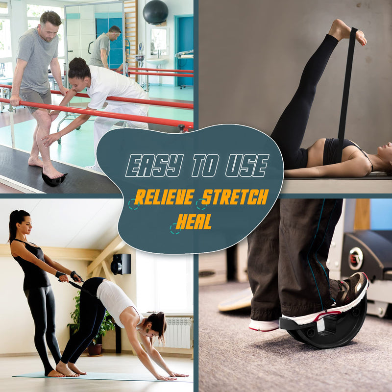 [Australia] - INFIDEZ Foot Rocker, Calf Stretcher for Ankle, Heel, Feet, Plantar Fasciitis Pain Relief, Ankle Exerciser, Achilles Stretcher Improves Flexibility 1. Foot Rocker + Stretch Strap - Black 