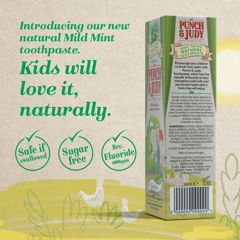 [Australia] - Punch & Judy Kids Natural Toothpaste, Mild Mint Flavour, 6+ Months, Natural Ingredients, Fluoride, Sugar Free 50ml (Pack of 1) 50 ml (Pack of 1) 