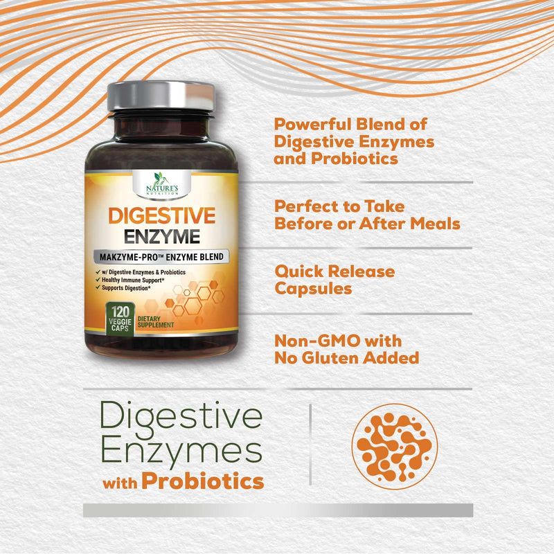 [Australia] - Digestive Enzymes with Probiotics, Bromelain and Papain - Gentle Digestion Support Multi-Enzyme Supplement for Women and Men - Daily Support for Gas, Bloating and Digestion, Non-GMO - 120 Capsules 120 Count (Pack of 1) 
