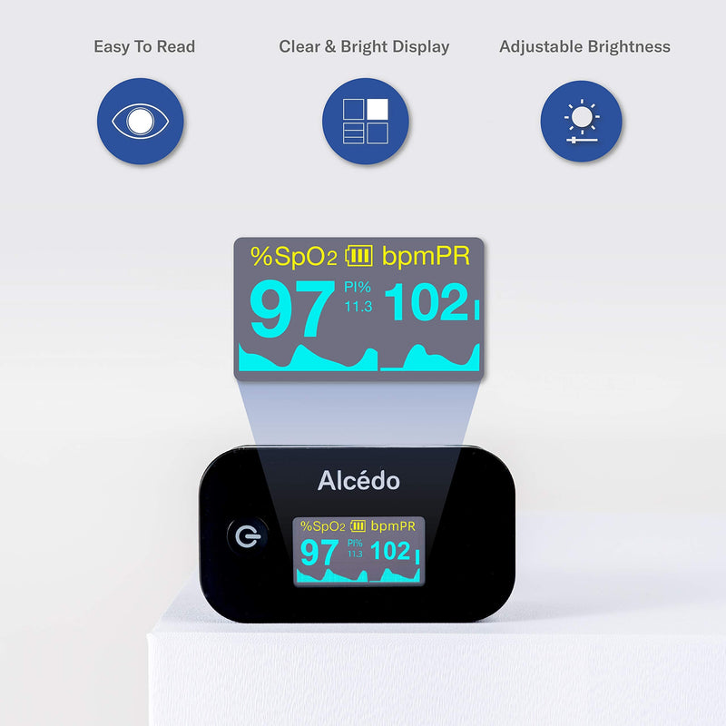 [Australia] - Alcedo Pulse Oximeter Fingertip Blood Oxygen Saturation Level (SpO2) and Heart Rate Monitor | Dual Color OLED Display | Portable Carry Case, Lanyard, Batteries 
